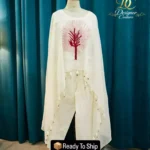 Elegant Ivory Embroidered Cape Set with Tassel Detailing