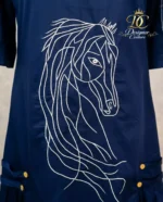 Navy Blue Artistic Printed A-Line Dress - Image 2