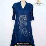 Navy Blue Artistic Printed A-Line Dress