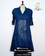 Navy Blue Artistic Printed A-Line Dress