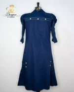 Navy Blue Artistic Printed A-Line Dress - Image 3
