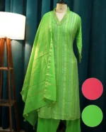 Festive Striped Kurta Set with Dupatta (Green & Pink)