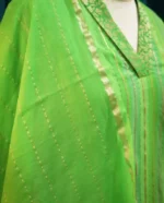 Festive Striped Kurta Set with Dupatta (Green & Pink) - Image 6