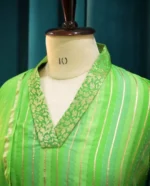 Festive Striped Kurta Set with Dupatta (Green & Pink) - Image 2