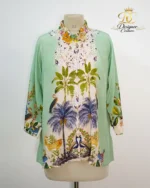 Mint Green Floral Printed Embellished Shirt Dress