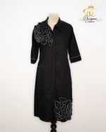 Architectural Zipper-Ruffle Midi Shirtdress