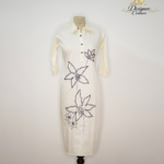 Sequin-Embellished Floral Motif Midi Shirtdress
