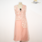 Blush Organza Layered Midi Dress with Leaf Embroidery