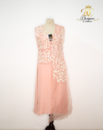 Blush Organza Layered Midi Dress with Leaf Embroidery