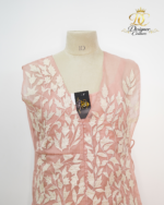 Blush Organza Layered Midi Dress with Leaf Embroidery - Image 4