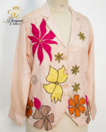 The Blossom Silk Pajama Set in Blush Peach - Image 3
