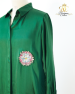 Emerald Silk Embroidered Tunic Set - Image 3