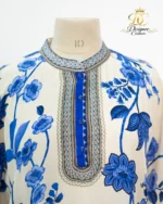 Royal Blue Floral Designer Kaftan Top - Image 3