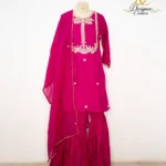 Rani Pink Embroidered Kurta Sharara Set with Dupatta