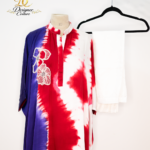 Tricolor Tie-Dye Kaftan Set with Pearl Appliqué