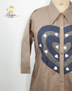 Large Heart Appliqué Snap-Front Midi Shirtdress - Image 3