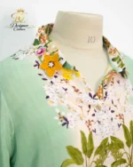 Mint Green Floral Printed Embellished Shirt Dress - Image 4