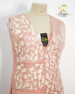 Blush Organza Layered Midi Dress with Leaf Embroidery - Image 3