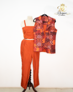 Rust Silk 3-Piece Co-ord with Sleeveless Blazer