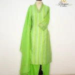 Lime Green Striped Kurta Pant Set with Dupatta