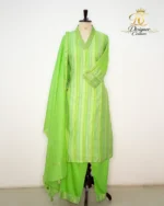 Lime Green Striped Kurta Pant Set with Dupatta