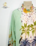 Mint Green Floral Printed Embellished Shirt Dress - Image 3