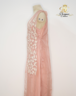 Blush Organza Layered Midi Dress with Leaf Embroidery - Image 2