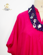 Electric Blue Midi Shirtdress with Built-In Jewel-Tone Neckline - Image 3