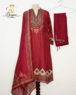 Ruby Regal Embroidered Suit Set with Dupatta