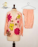 The Blossom Silk Pajama Set in Blush Peach