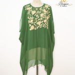 Gilded Ivy Chiffon Kaftan with Gold-Thread Embroidery