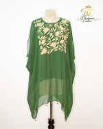 Gilded Ivy Chiffon Kaftan with Gold-Thread Embroidery