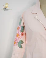 Peach Floral Embroidered Blazer Co-Ord Set - Image 3