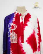 Tricolor Tie-Dye Kaftan Set with Pearl Appliqué - Image 3