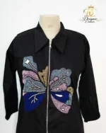 Black Embroidered Statement Zip Dress - Image 3