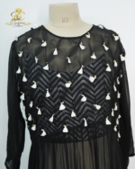 Designer Couture Black Tiered Maxi Dress - Chevron Pattern Inner with White Sequin Tassels - Image 3