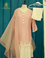 Blush Pink to Cream Ombre Silk Kurta Set with Coin & Tassel Accents - Image 2