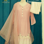 Blush Pink to Cream Ombre Silk Kurta Set with Coin & Tassel Accents