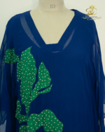 Designer Leaf Applique Royal Blue Kaftan Set - Image 2