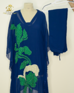 Designer Leaf Applique Royal Blue Kaftan Set