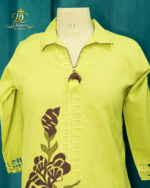 Lime Green Floral Cutwork Kurti with Statement Applique – Designer Couture Exclusive - Image 3