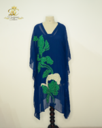 Designer Leaf Applique Royal Blue Kaftan Set - Image 3