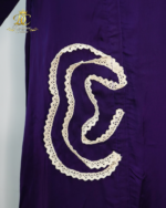 Designer Couture Purple Silk Shirt Dress with Contrast Lace Appliqué - Image 3