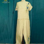 Pearl-Embellished Beige Silk Co-Ord Set