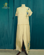 Pearl-Embellished Beige Silk Co-Ord Set