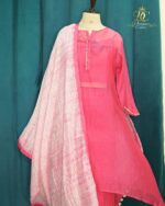 Rose Pink Chanderi Silk Anarkali Set with Textured Dupatta - Image 3