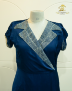 Midnight Blue & Sage Color-Blocked Midi Gown with Geometric Embroidery - Image 2