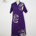 Designer Couture Purple Silk Shirt Dress with Contrast Lace Appliqué