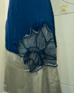Midnight Blue & Sage Color-Blocked Midi Gown with Geometric Embroidery - Image 3