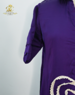 Designer Couture Purple Silk Shirt Dress with Contrast Lace Appliqué - Image 4